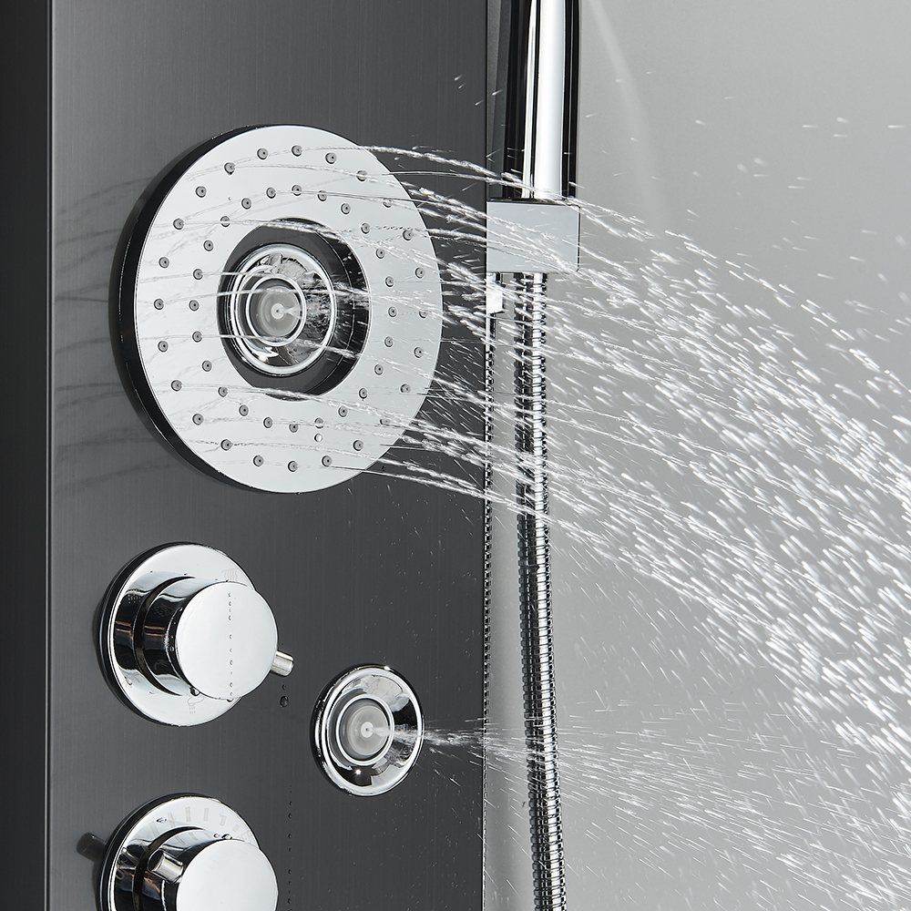 Black LED Shower Panel Tower Rain Shower System Massage Body Jets Faucet Mixer