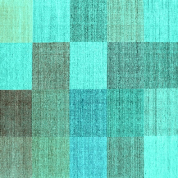 Ahgly Company Machine Washable Indoor Square Checkered Turquoise Blue Modern Area Rugs, 4' Square