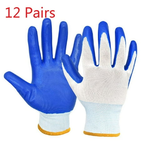 

12 Pairs Ultralight Polyurethane PU Coated Garden Work Safety Gloves White Gloves 12 Pairs Soft Cotton Gloves Coin Jewelry Silver Inspection Gloves Stretchable Lining Glove Medium Size(Blue)