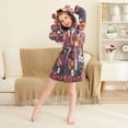 thumbnail image 3 of FORMRS Niños Bathrobe Unisex Hooded Robe Soft Plush Pajamas Sleepwear, Size 10-12T, Purple Flowers, 3 of 7