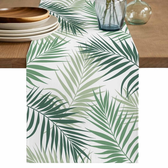 Table Runners 120 Inches Long Dress Scarves, Green Tropical Botanical Farmhouse Coffee/Dining/Kitchen Table Decor Table Runner for Living Room, Summer Palm Leaves Plants 13x120 Inch