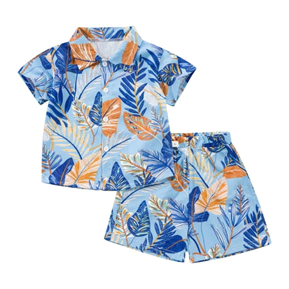 WOYY Toddler Boys Summer Beach Outfits Hawaii Tropical Button-Down Shirt Shorts 2Pcs Set