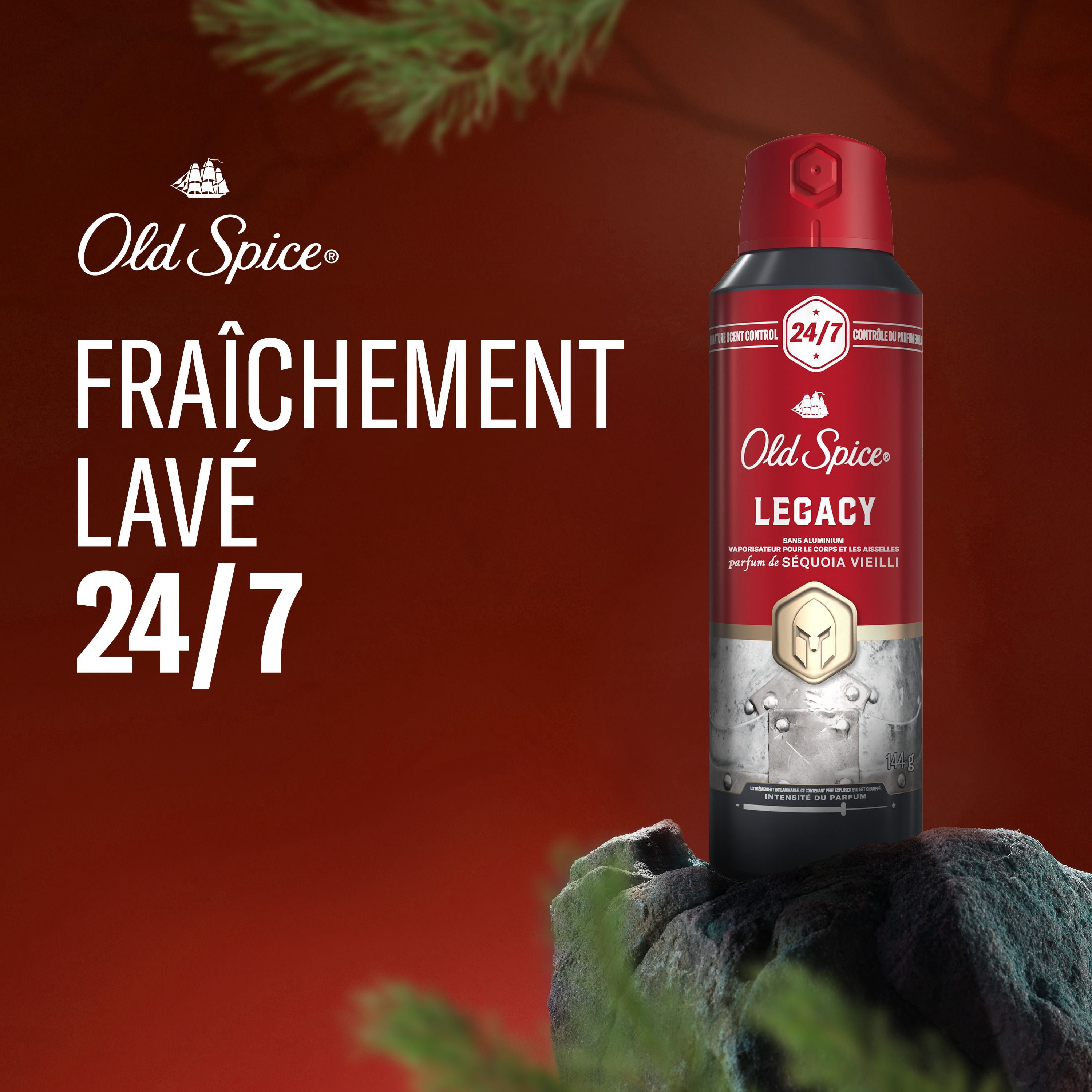 Vaporisateur pour le corps Old Spice Collection rouge pour hommes, parfum Legacy, parfum rafraîchissant, protection contre les odeurs toute la journée, fraîcheur longue durée