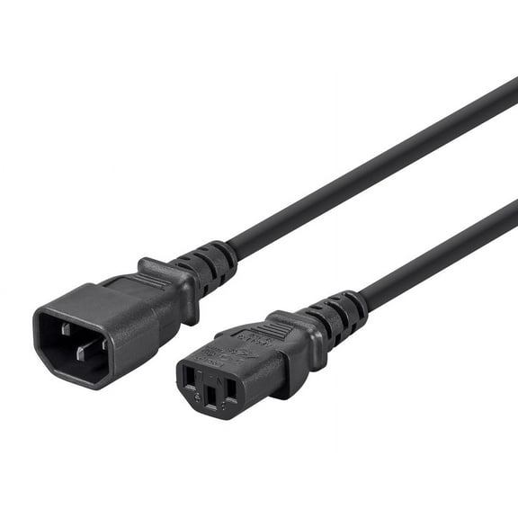 Monoprice 3-Prong Extension Cord - 6 Feet - Black | IEC 60320 C14 to IEC 60320 C13, 16AWG, 13A, 125V