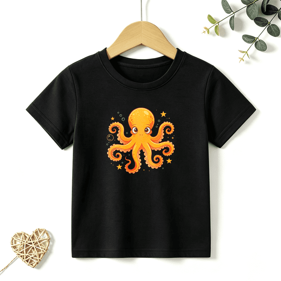 Boys Graphic T Shirt Cute Octopus Ocean Animal Short Sleeve Kids Tees Fun Sea Life Style 100% Cotton Soft Child Tops 4-13Y