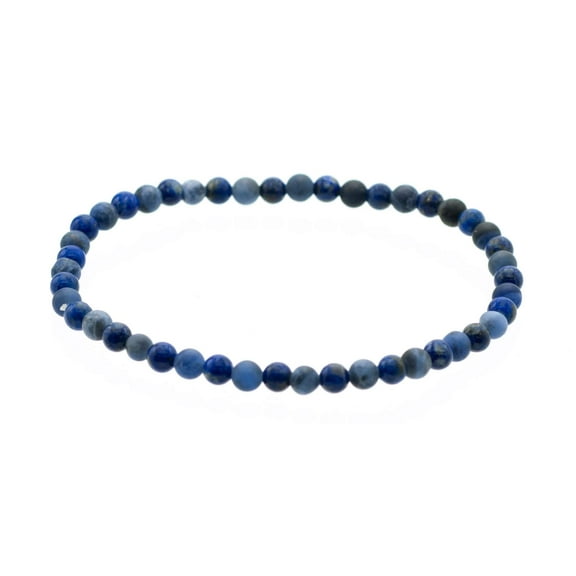 LTC Designs Alternating Matte and Glossy 4 mm Round Lapis Lazuli Stretch Bracelet, 7.5"