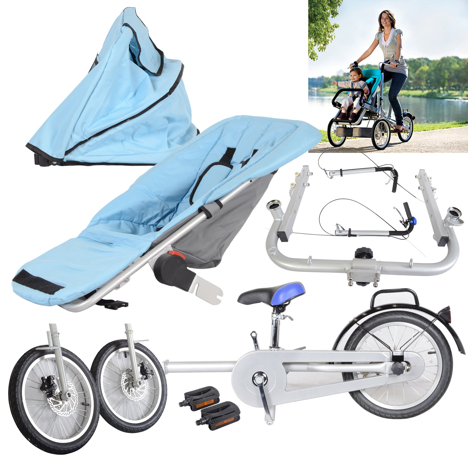 3in1 Baby Stroller Bike 3 Wheel 16''  One Seat Carrier Folding Mother's Bicycle 