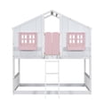 thumbnail image 3 of Twin over Twin House Bunk Bed with Roof,Floor Bunk Bed with Safety Guardrails and Ladder,Bunk Bed Frame with Window,Window Box and Door,Pink+White, 3 of 9