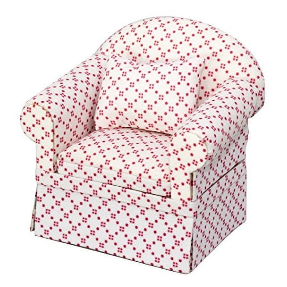 Inusitus Miniature Dollhouse Sofa Arm Chair - Dolls House Furniture Couch - White with Red Pattern - 1/12 Scale (White Red Dots)