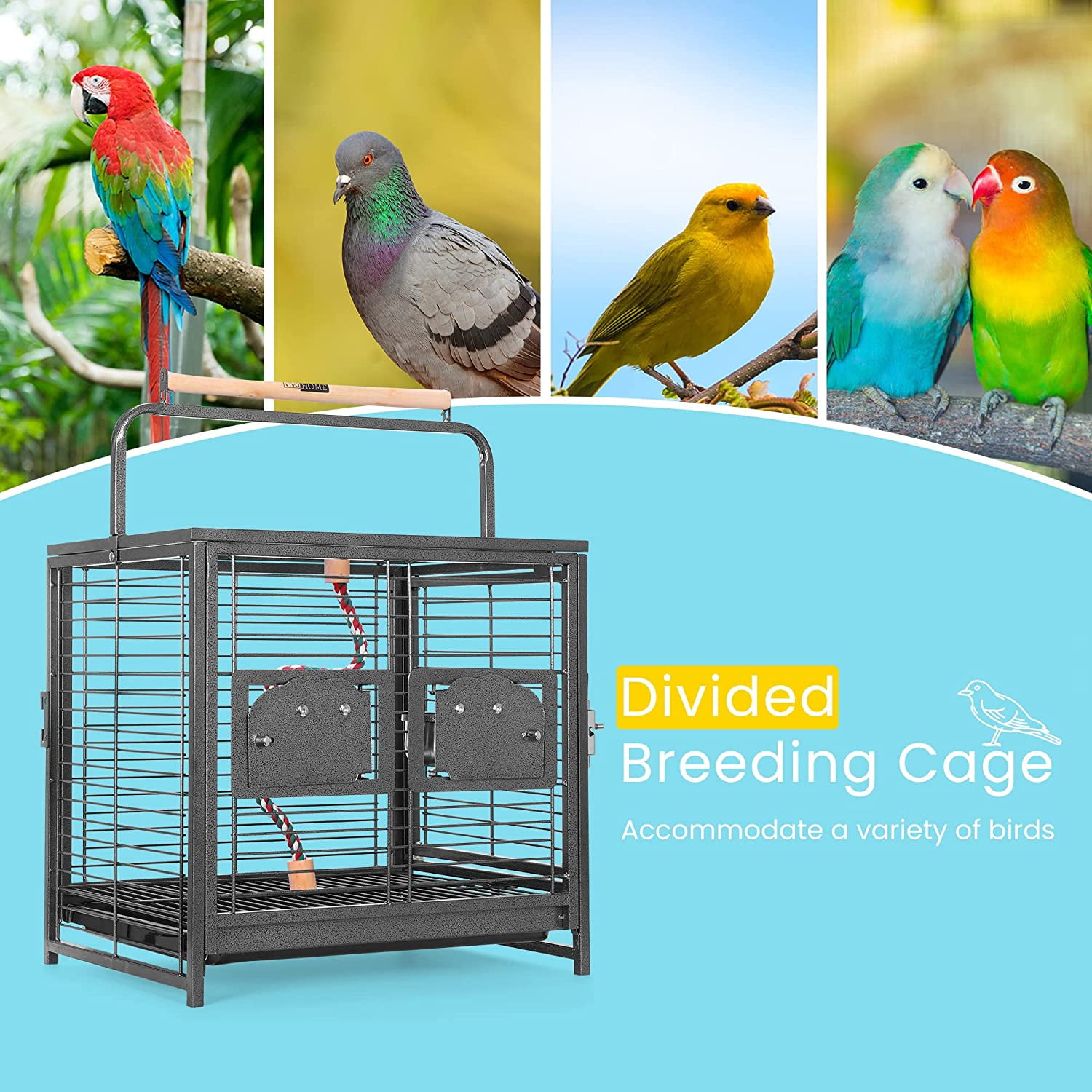 SPECSTAR19" Wrought Iron Travel Carrier Bird Cage for Parrots Conures Lovebird Cockatiel Parakeets