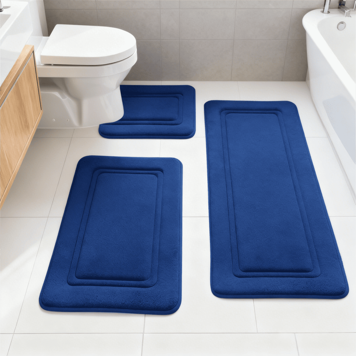 NTYNTY Super Absorbent Non-slip Bathroom Mat Set of 3,Super Soft and Comfortable Advanced Bath Blanket,Home Decoration Mat,Navy Blue.