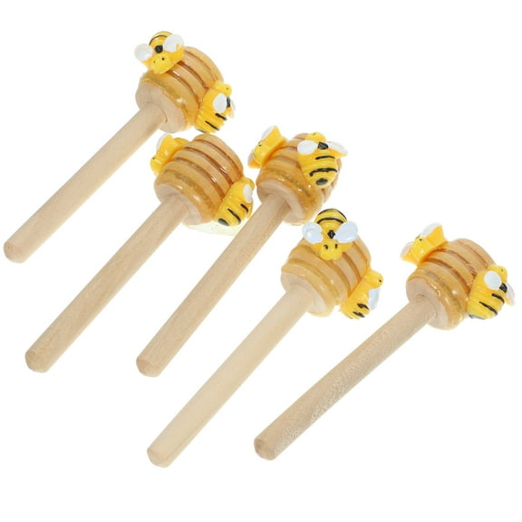 Topbathy Honey Bee Party Favors Honey Dipper Decor Light Yellow Wood 5Set