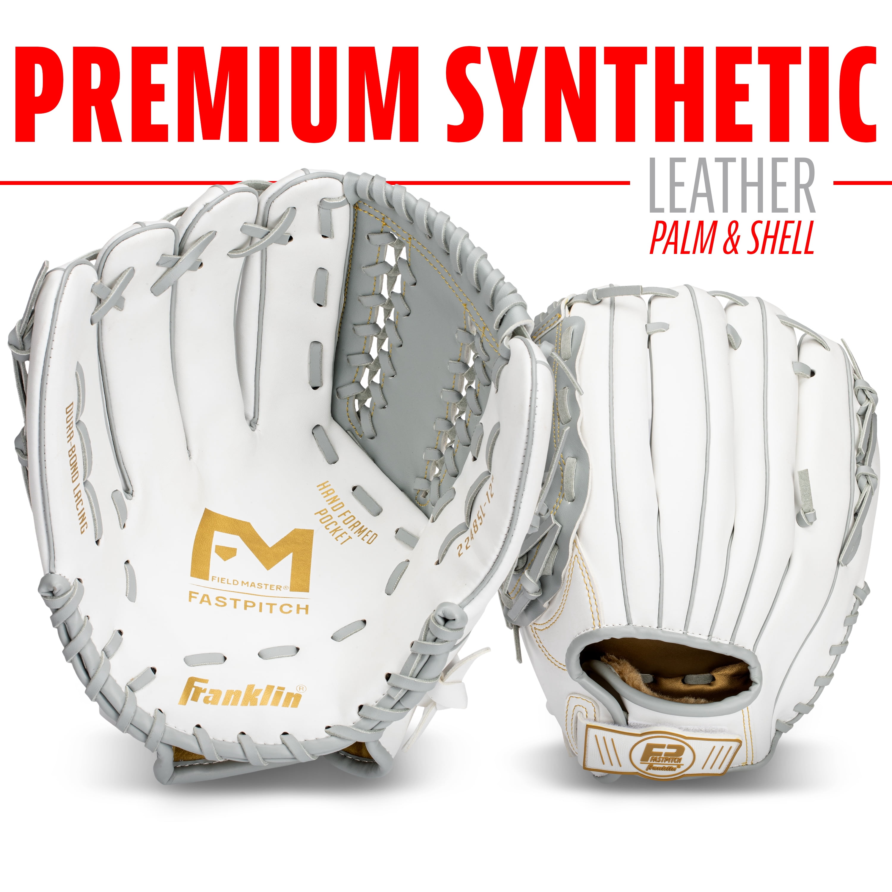 Franklin Sports Fastpitch Softball Glove - Field Master Fastpitch + Softball Mitt - Women's + Girls' Lefty Glove - Adult + Youth Baseball + Softball Gloves - Left Hand Throw - 12.0\" - White + Grey