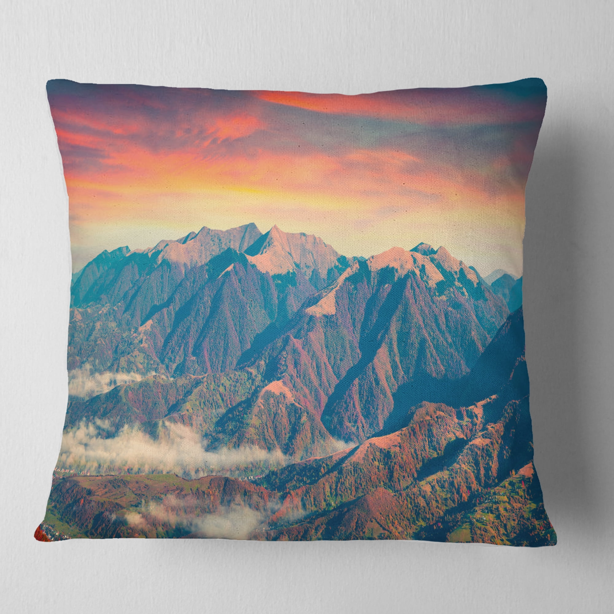 Designart Kolochava Village in Morning Landscape - Photography Throw Pillow - 16x16