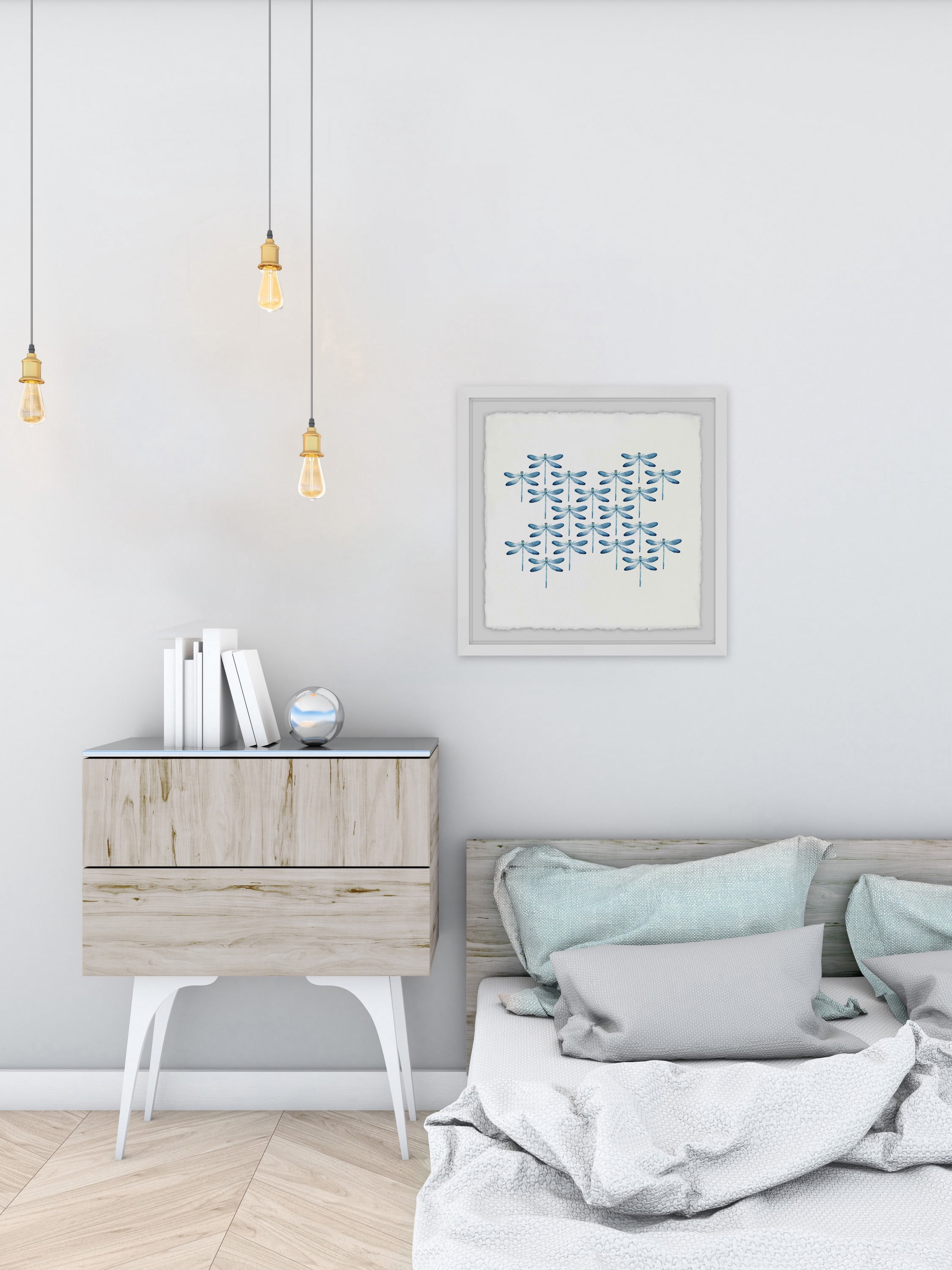 Blue Dragonfly Rows Framed Painting Print