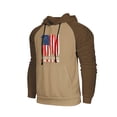 thumbnail image 2 of Men's Dark Color Hooded Sweatshirt with Long Flag Print, Casual Drawstring Pullover Including Pockets, Fall Spring Versatile Streetwear,Light Brown,2XL, 2 of 7
