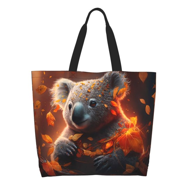Balery Cute Maple Leaf Koala Bolsa Tote Estilo Estético con Cremalleras, Bolsa de Hombro, Bolsa de Compras Grande y Plegable