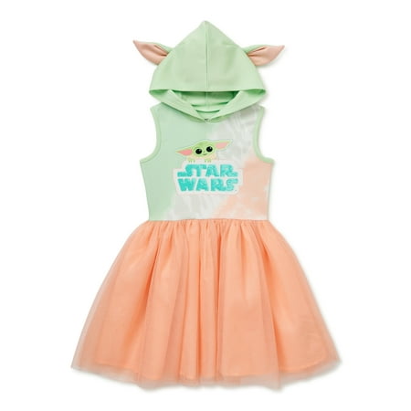 Star Wars The Mandalorian Girls Baby Yoda Hooded Cosplay Dress, Sizes 4-12