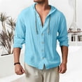 thumbnail image 2 of Busydd Shirts for Men Casual Oversized Drawstring Linen Shirt Solid Color Long Sleeve Button Hooded Men's Clothing 4XL, 2 of 9