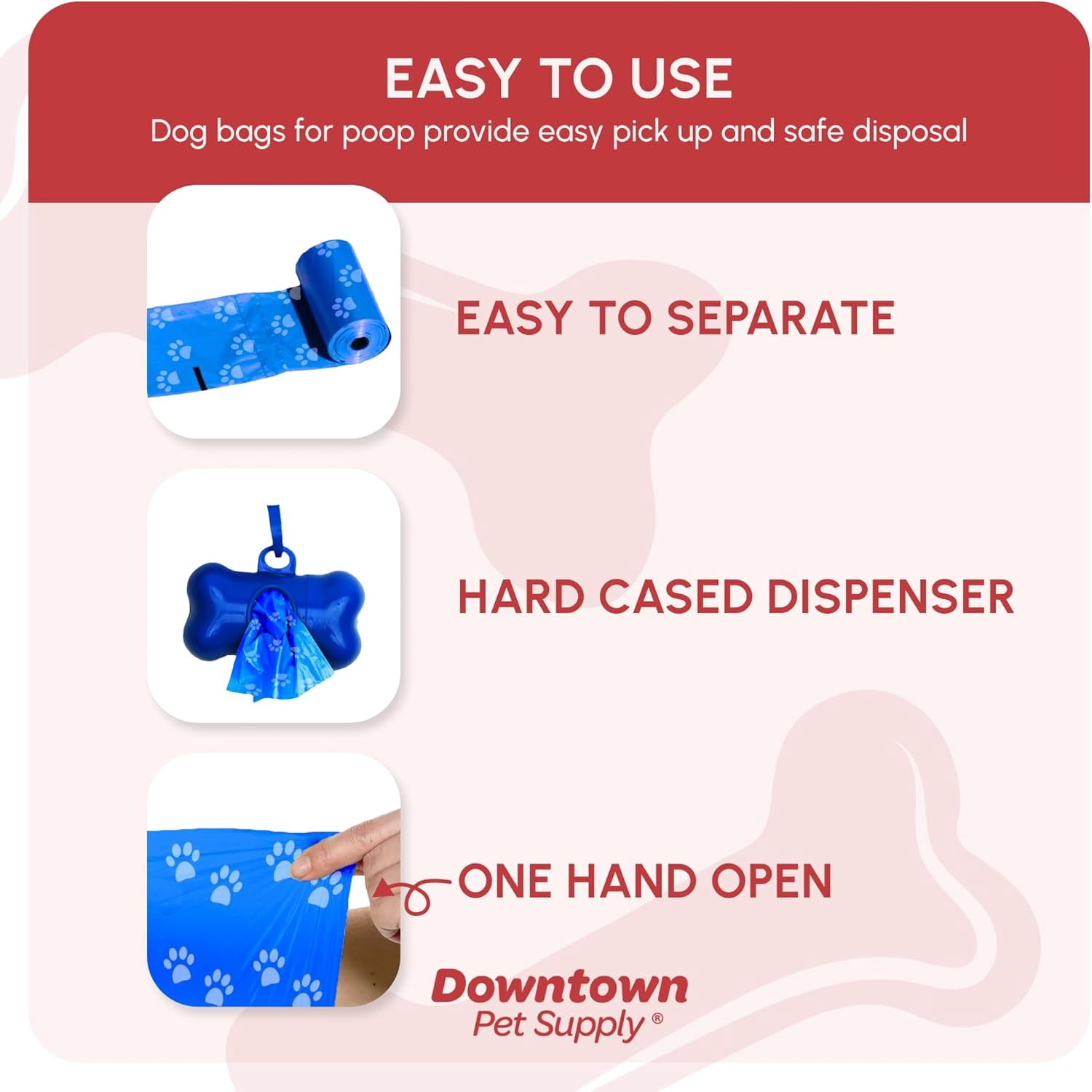 Leak-Proof Dog Waste Bags with Dispenser, 960 Count - Bone-Shaped Holder for Leash, Rainbow Paw Prints Design, 12.5" x 8.5"