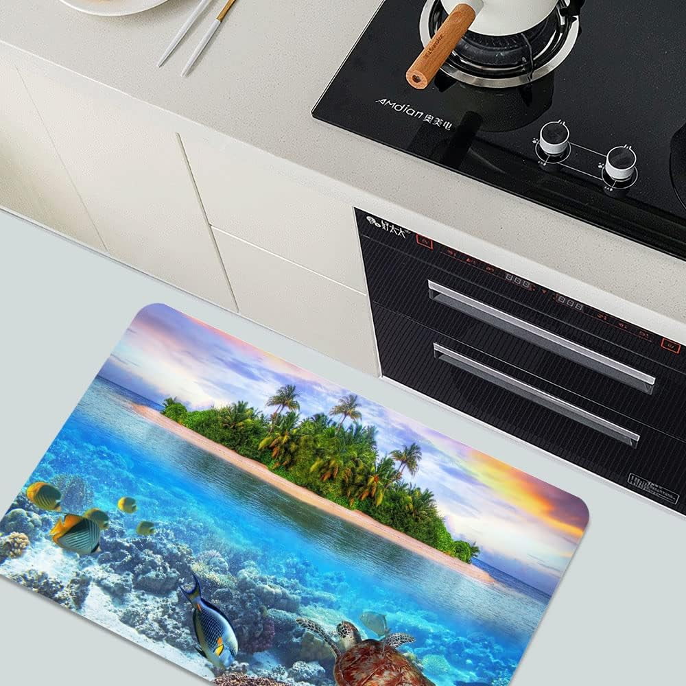 Diatomaceous Earth Bath Mat,Beaches and Underwater Parks Soft Wrinkle Free Bathroom Floor Rugs Non-Slip Volume Super Absorbent Fast Drying for Bathroom Kitchen Door mat（43cmx70cm）