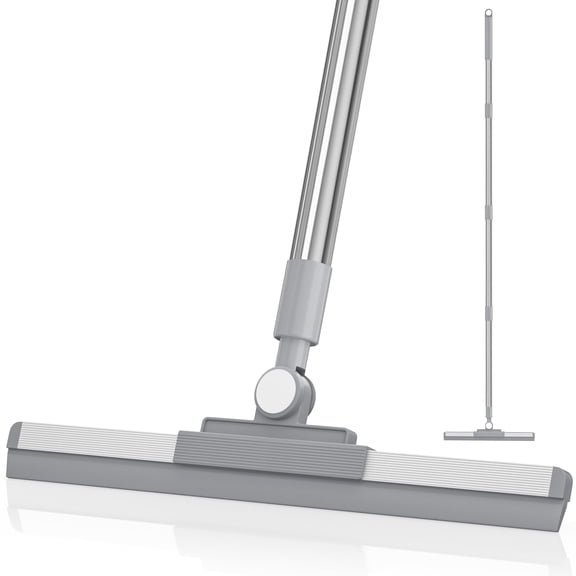 Floor Squeegee with 180° Rotating Head, Squeegee for Floor with 52'' Long Handle, Squeegee Broom, Squeegee for Window Cleaning, Bathroom Tile, Garage Concrete, Deck, Shower Glass (White)