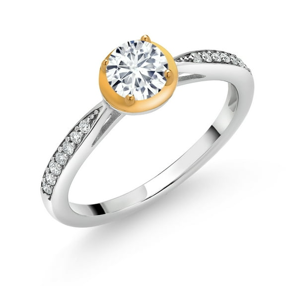 Gem Stone King 925 Silver and 10K Yellow Gold Round White Lab Grown Diamond Wedding Engagement Solitaire Anniversary Promise Ring for Women (0.60 Cttw, Size 8)