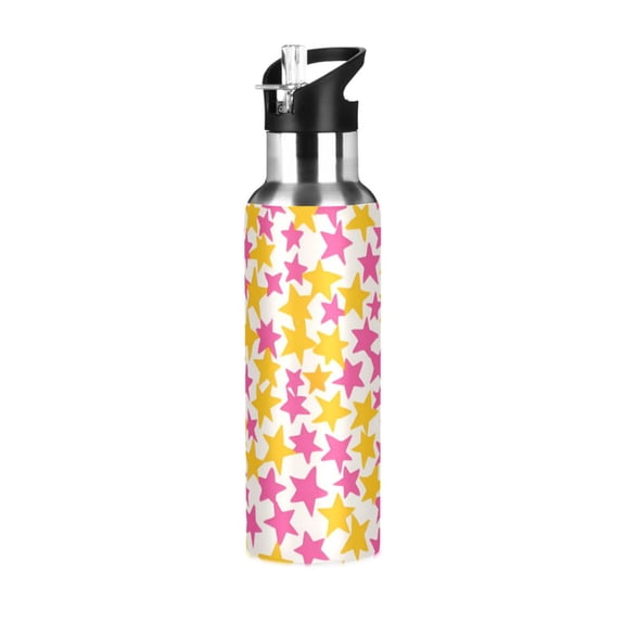 Yayeee 20oz Insulated Water Bottle Double Wall Stainless Steel with Flip Straw Lid, Yellow Stars Pattern