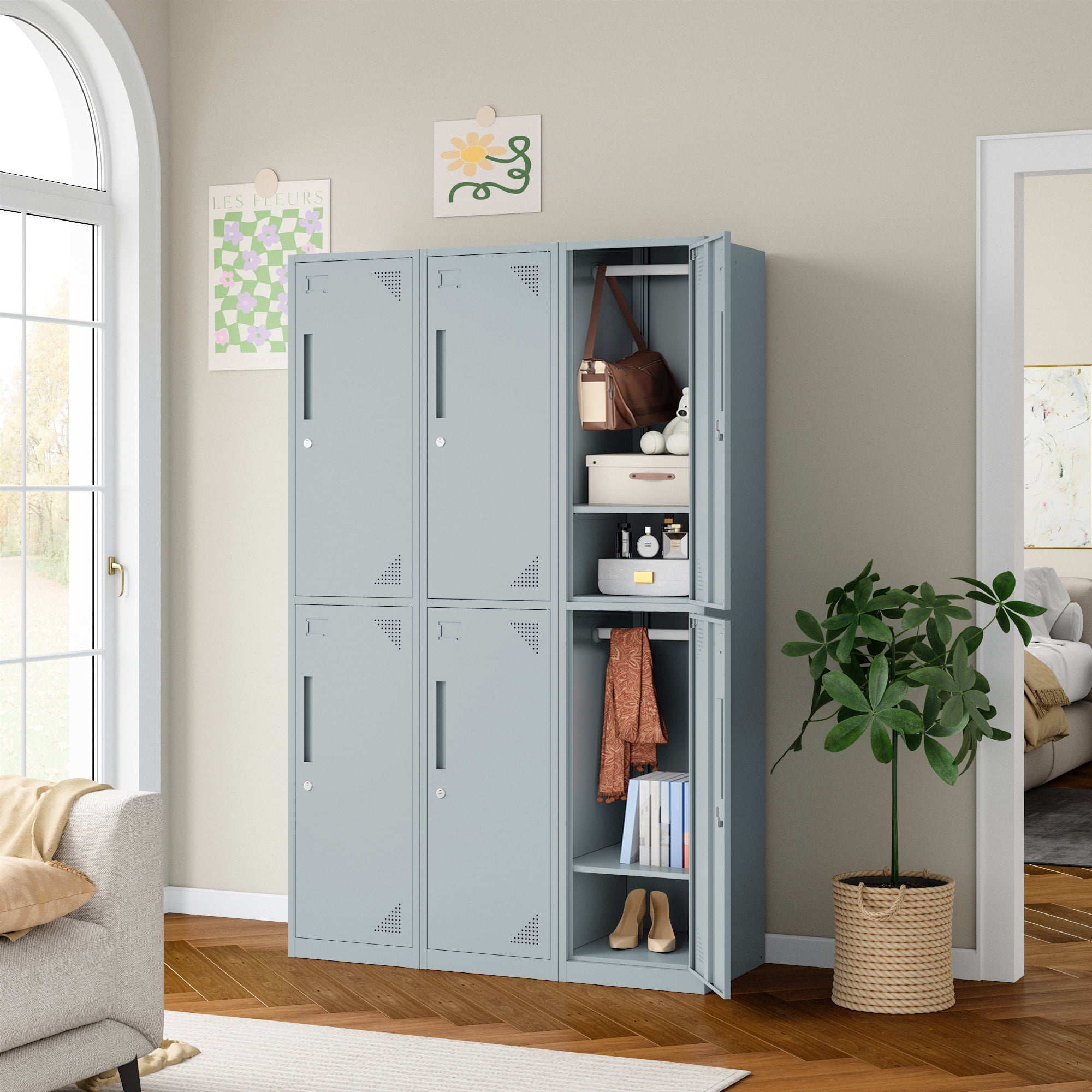 Fesbos Metal Locker 2 Lockable Door,71" Tall Steel Storage Cabinet for School Office Gym Home Employees Staff Sundries Room