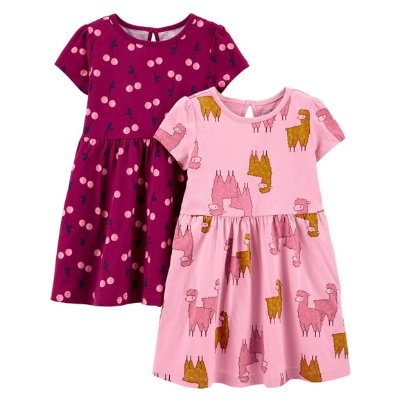 Conjunto de vestidos Simple Joys by Carter's Girls Cherry/Llama 5T, paquete de 2