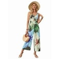 thumbnail image 3 of Women's Boho Jumpsuit V-Neck Backless Floral Print Wide Leg Summer Romper Blue & S, 3 of 10