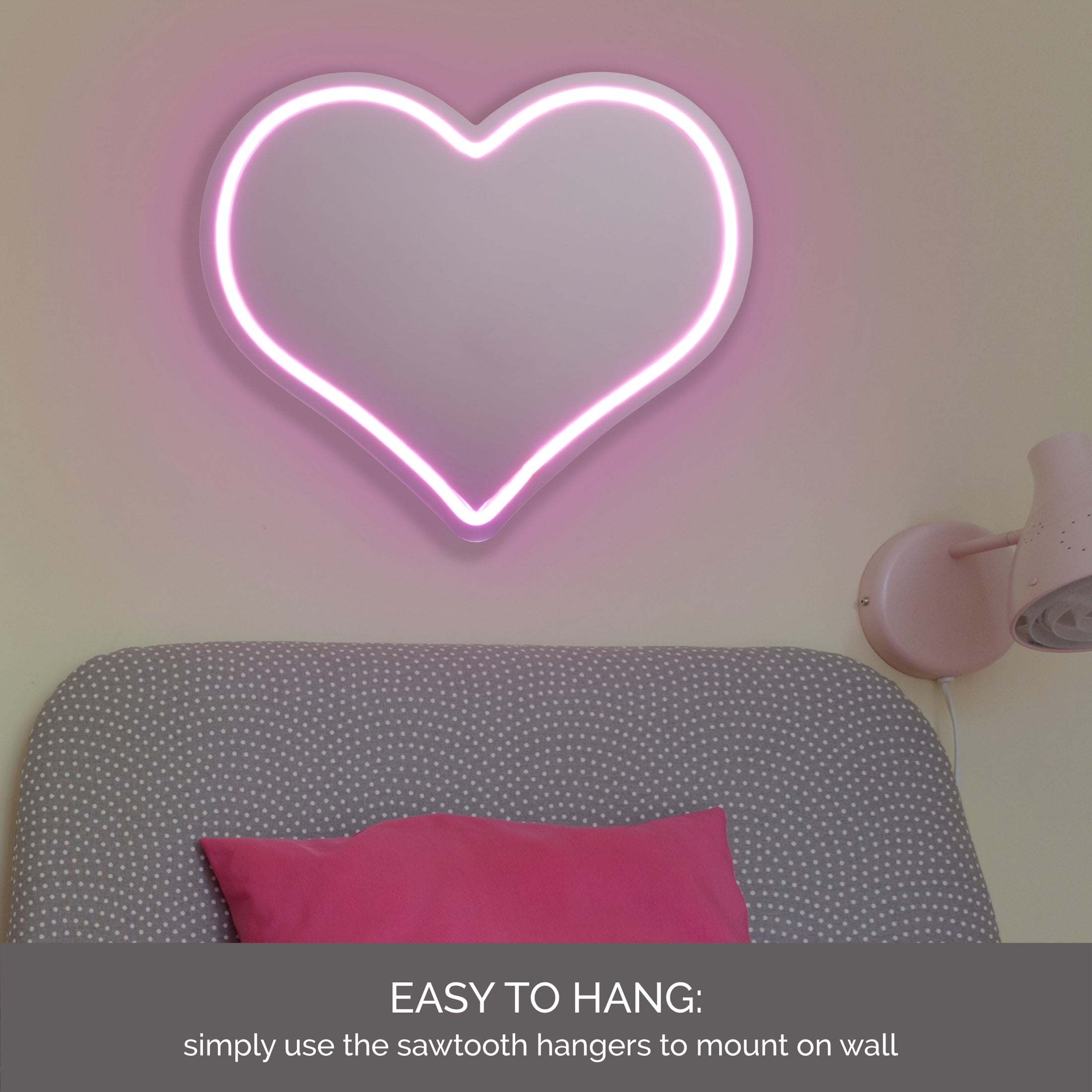 Melannco 13 X 11 inch Heart Shaped Mirror with Neon Led Lights