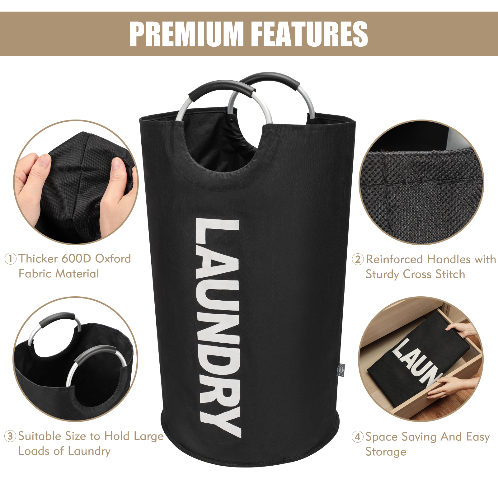 DOKEHOM 90L Collapsible Laundry Hamper, Black photo 7