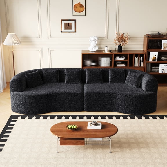 Eyisean 106'' Chenille Curved Sectional Sofa with 6 Pillows, Oversized Cloud Sectional Couches with Deep Seat, No Assembly Required, 4-Seat Memory Foam Boneless Couch for Living Room