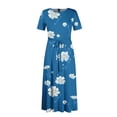 thumbnail image 6 of LWavelet Women's Plus Size Floral Maxi Dress Short Sleeve Tie Waist Casual Boho Flowy Dress with Pockets Dark Blue 4XL, 6 of 7