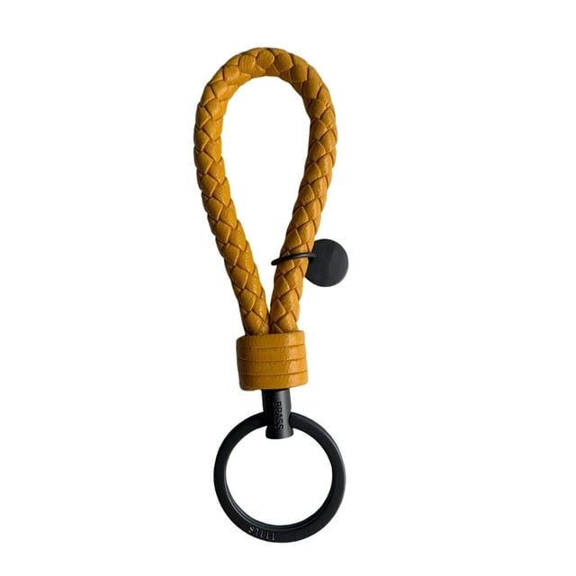 Cateissary LLavero de cuerda tejida trenzada de cuero, bolso de mujer resistente al desgaste, colgante impermeable, llavero duradero, joyería de Metal Artesanía Amarillo 3.3*9 cm Cateissary HA074021-11