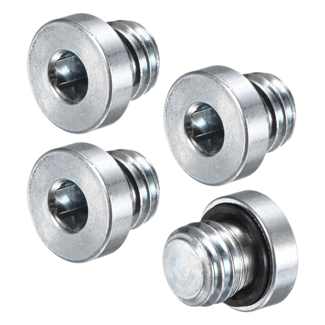 Uxcell 4-Pack M10x1.5mm Tapón de ajuste de tubería con cabeza hexagonal interna, tapón de socket de acero inoxidable con tornillo de sellado O-Ring