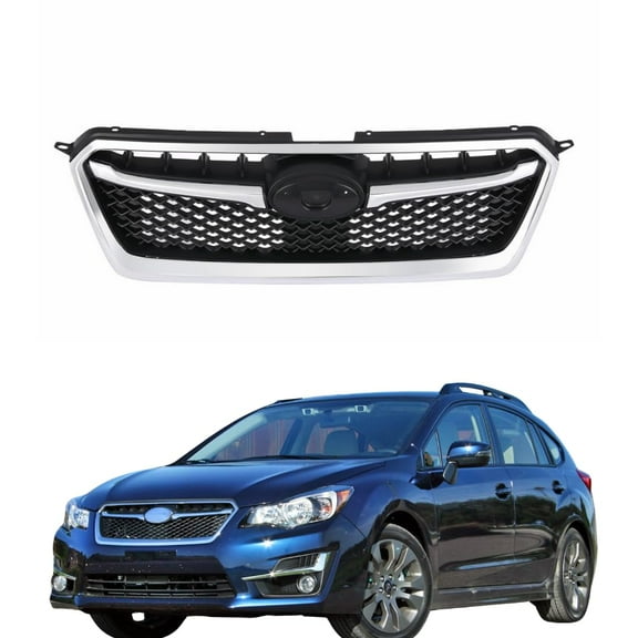ONEPI Chrome W/ Black Mesh Front Grill Compatible with Subaru Impreza 2015 2016 Models, No Emblem