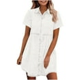 thumbnail image 3 of Horkkom Denim Dress for Women Button Down Short Sleeve Mini Shirt Dresses Summer Holiday Casual Sundresses XXL, 3 of 10