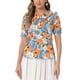 thumbnail image 1 of INSPIRAR CHIC Blusa de manga corta con volantes y cuello Peter Pan de flores para mujer XL Naranja Azul, 1 of 5