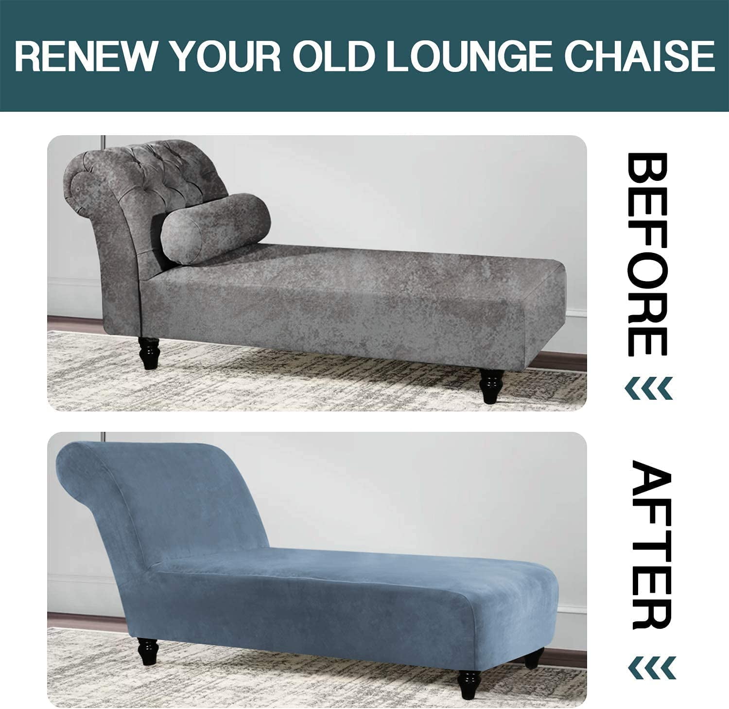 Velvet Armless Chaise Lounge Cover, Stretch Lounge Chaise Chair Slipcover Soft Recliner Sofa Slipcover Pet Furniture Protector