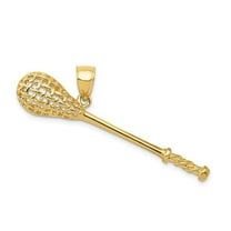 Finest Gold 10K Solid Polished 3-D Lacrosse Stick Pendant, Yellow