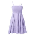 thumbnail image 5 of Women's Summer Dress Solid Color Ruffle Hem Sleeveless Spaghetti Strap A Line Elegant Fashion Mini Dress For Casual Daily Wear,Purple,M, 5 of 5