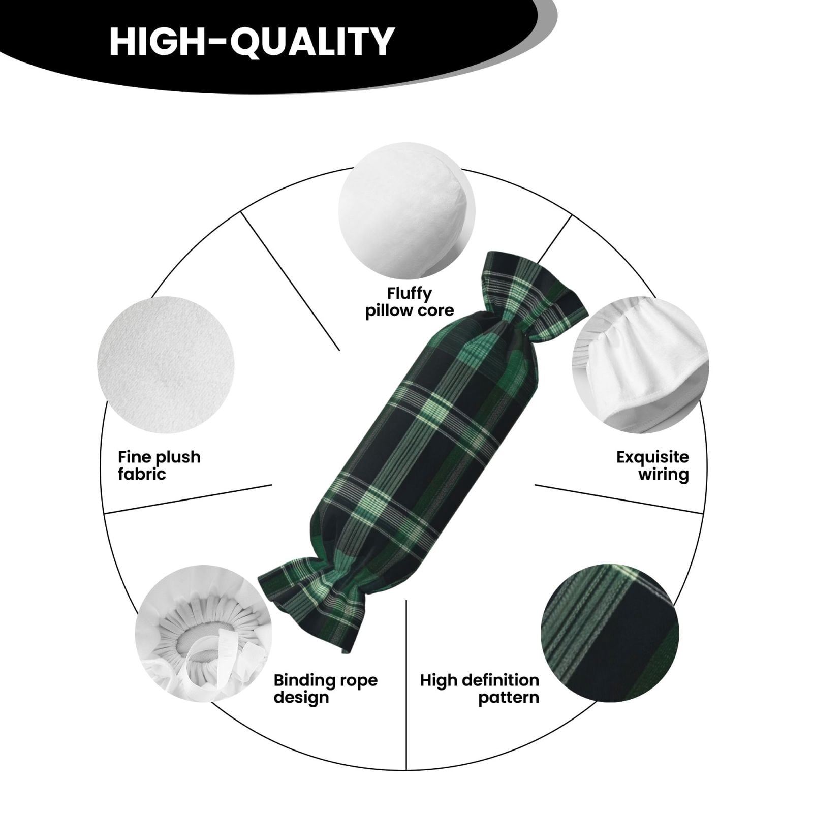 Candy Throw Pillow Travel Cervical Pillow Cylindrical Neck Body Cushion With Insert For Bed Couch Home Decor 9.8x24.4in Green Buffalo Plaid Check Tartan Scotland_1