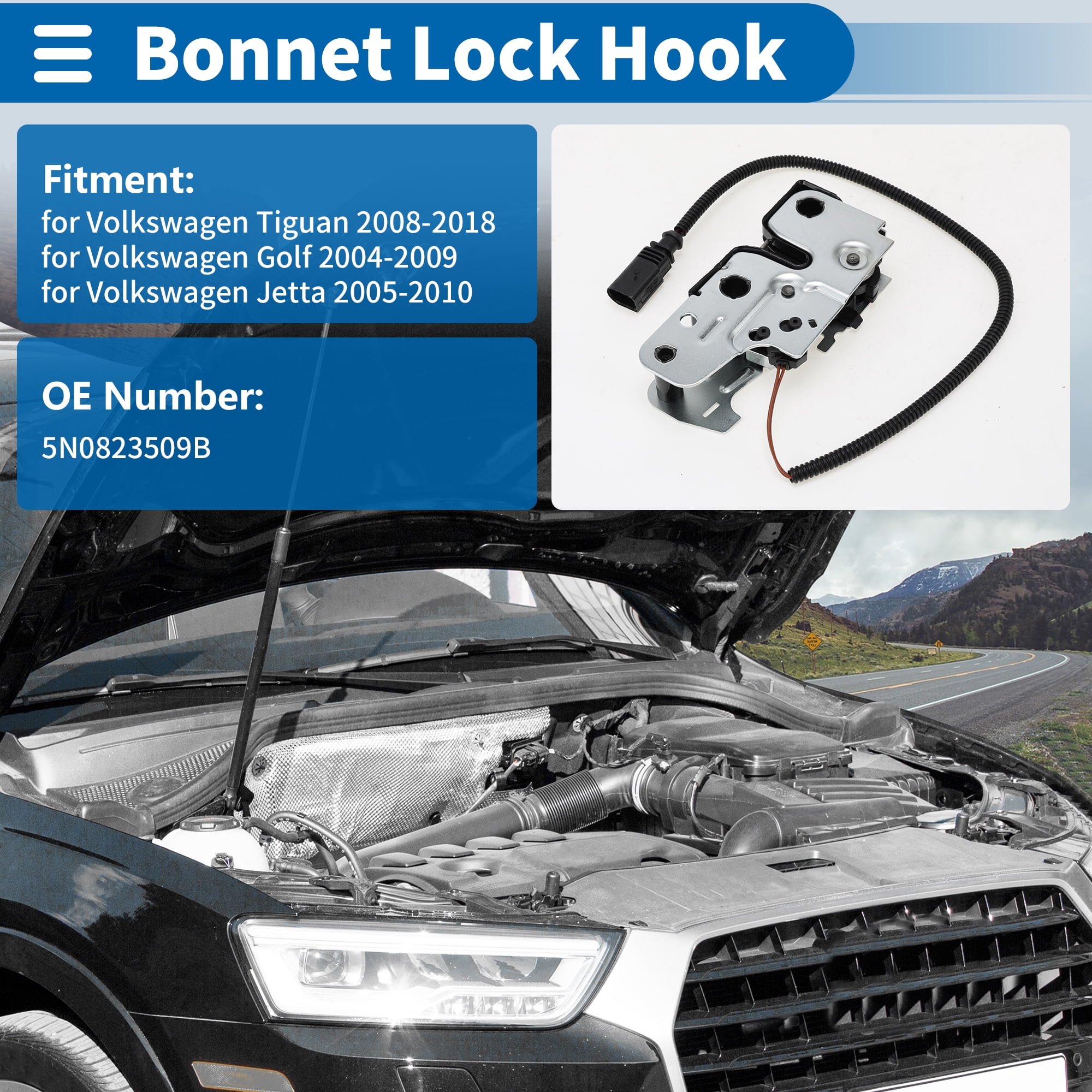 Unique Bargains Hood Latch Assembly for Volkswagen Tiguan 2008-2018 Engine Hood Lock