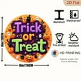 thumbnail image 2 of 2D Flat, Halloween Round Aluminum Wall Sign - 8*8 Inch Trick or Treat Decor with Spooky Pumpkin,, Bat & Candy Corn Design - American-Style Holiday Season Decoration for Home, Kitchen, Garden, Office, 2 of 6