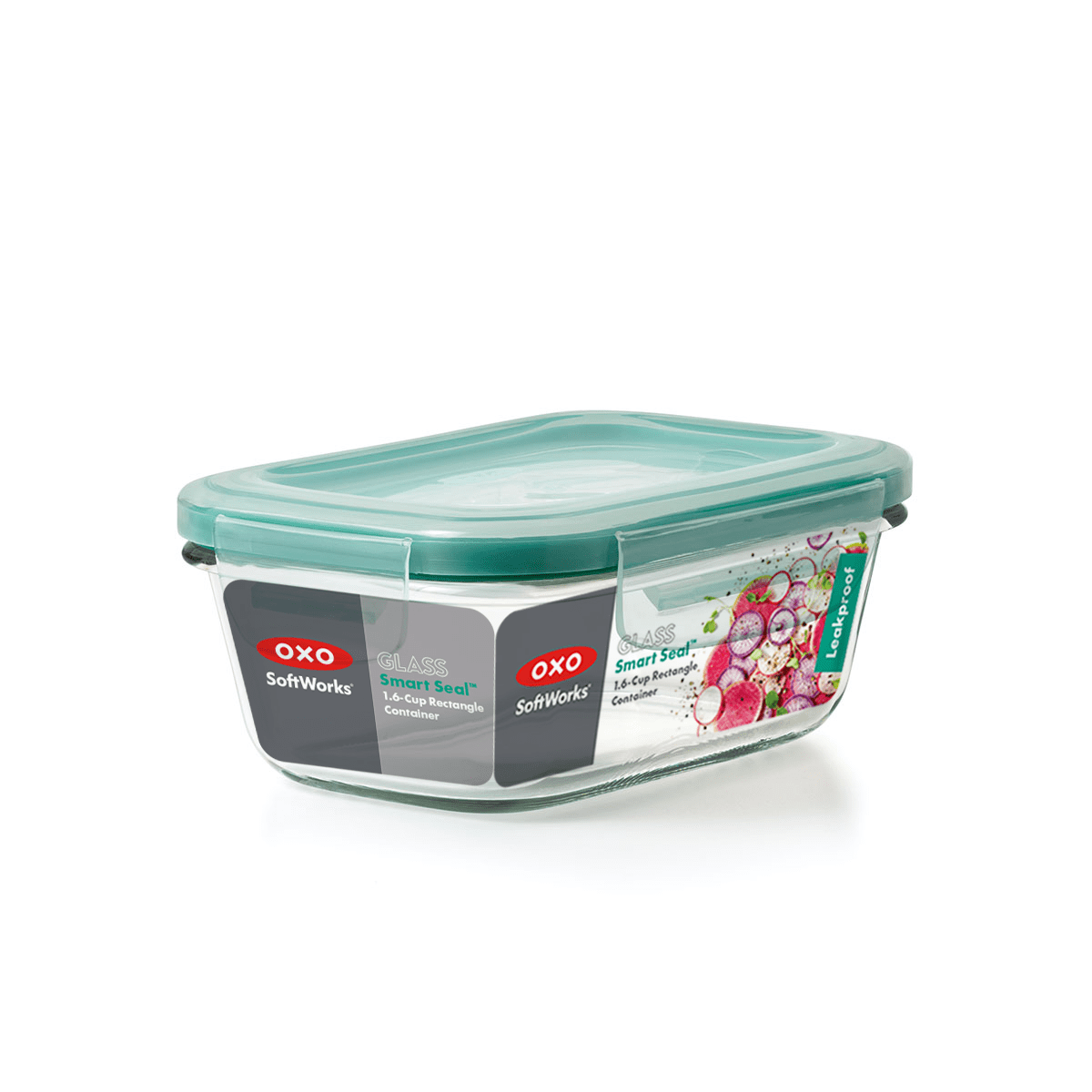 OXO Smart Seal 1.6-Cup Rectangle Glass Food Storage Container, Teal
