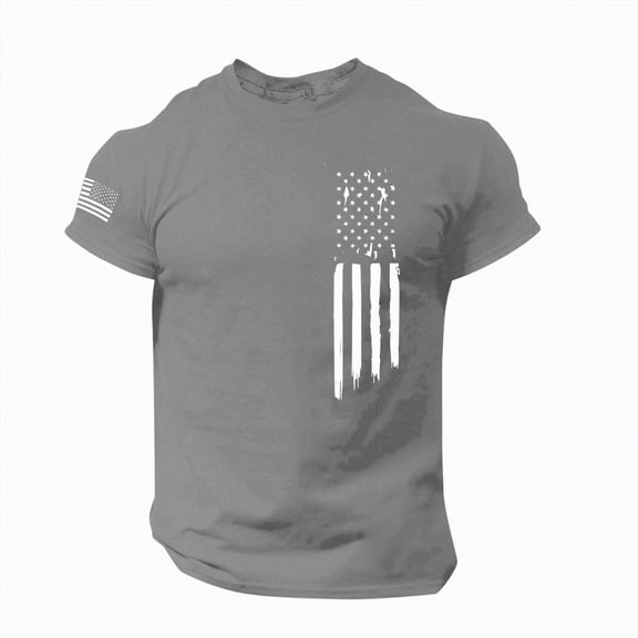 NIEWTR Plus Size American Flag Shirts for Men 4th of July Patriotic Short Sleeve T-Shirt Summer Gym Workout Tops(Dark Gray,M)