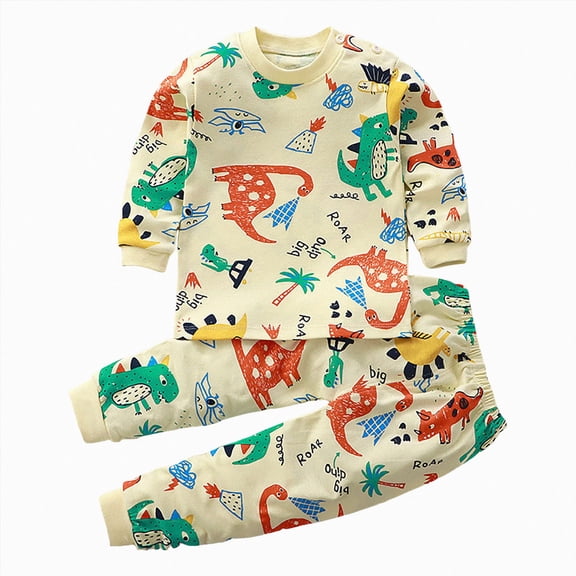 TOWED22 Boys Girls Pajamas Cotton Toddler Clothes Set Planet Graphic Long Sleeve Sleepwear 2 Piece Kids Pjs 3 6 9 12 18 24 Months 2 3 4 5 6 7 8 9 Years(Light Yellow,4-5 Y)