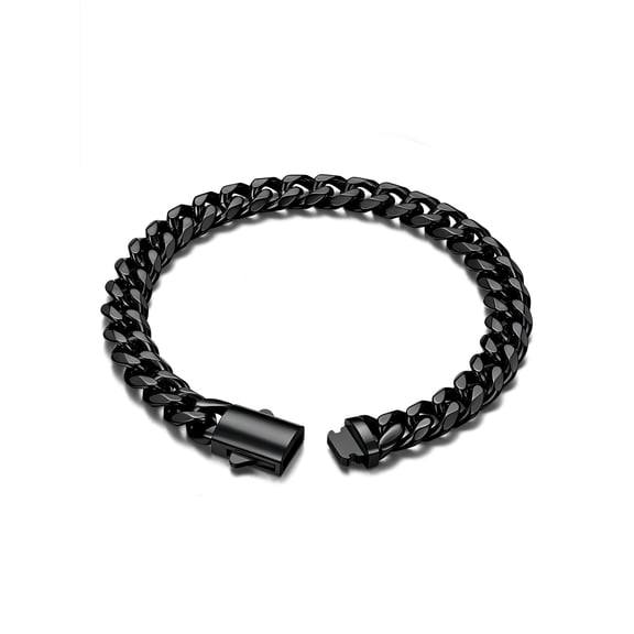 Bandmax Black Cuban Link Bracelet 9mm Miami Stainless Steel Curb Chain Bracelets Gift for Men Son Husband Boyfriend Birthday
